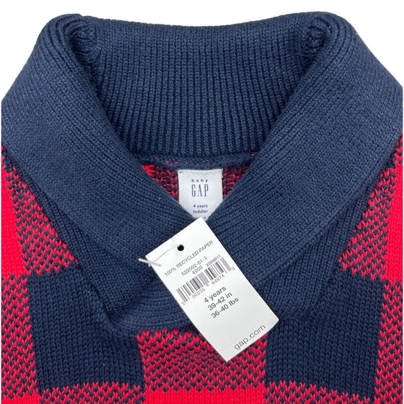 NWT GAP Plaid Cowl Neck Sweater 4T Navy Blue Red Holiday Buffalo Check Sweater - Picture 3 of 9